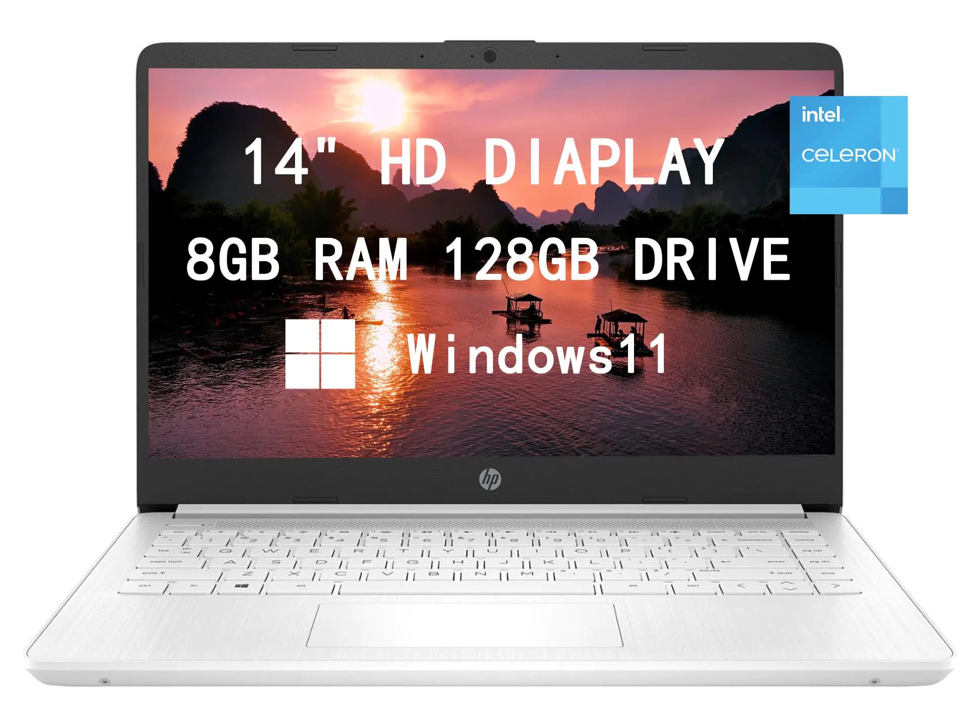 HP Premium 14-inch HD Laptop Computer| Intel Dual Core 2.8GHz 8GB RAM 128GB(64GB SSD+64GB Card)| Webcam Bluetooth HDMI USB-C Wi-Fi Fast Charge| Windows 11 S with 1 Year MS 365| LIONEYE Bundle| White