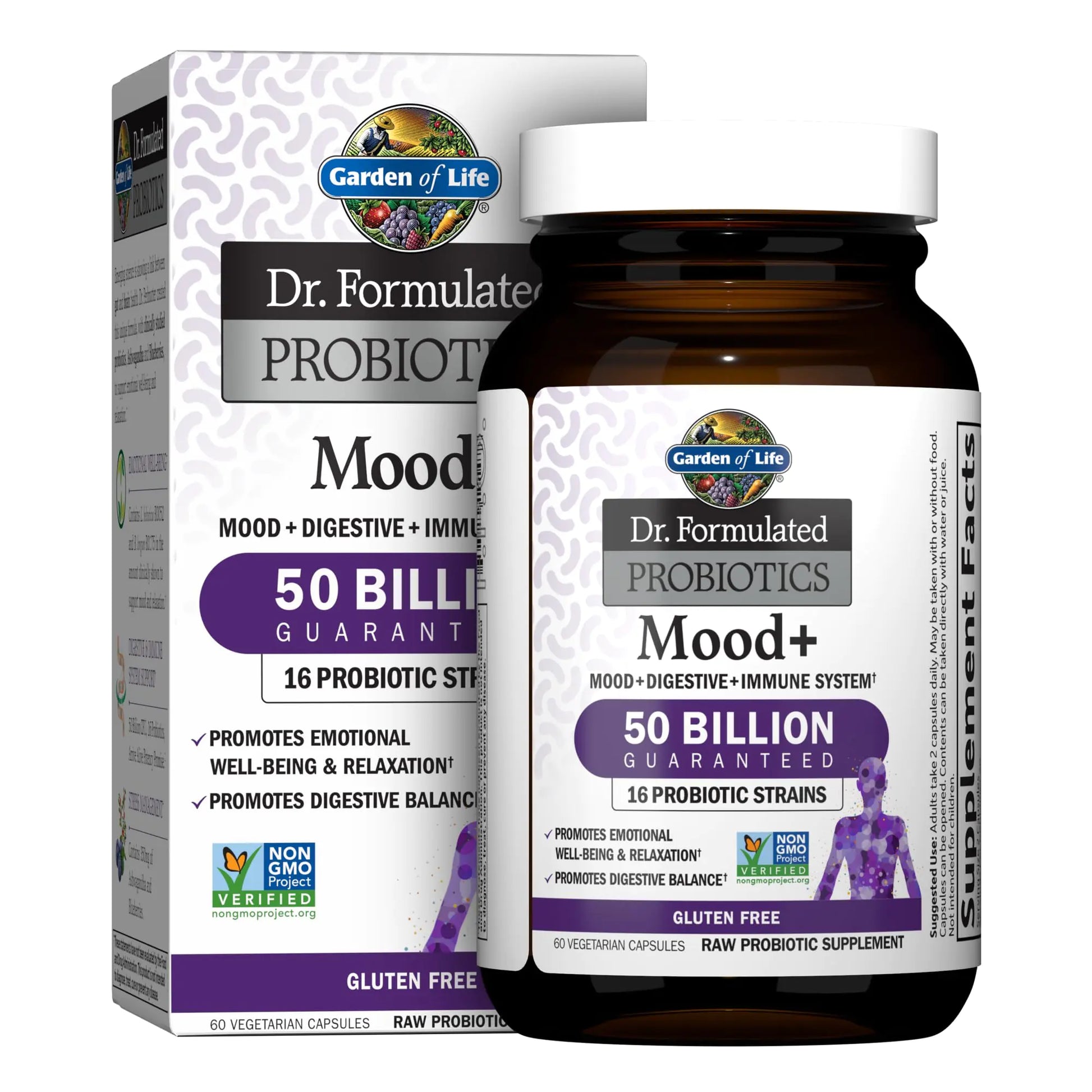 Garden of Life Dr. Formulated Probiotics Mood+ Acidophilus Probiotic Supplement - Promotes Relaxation and Digestive Balance - Ashwagandha for Stress Management - 60 Vegeterian Capsules