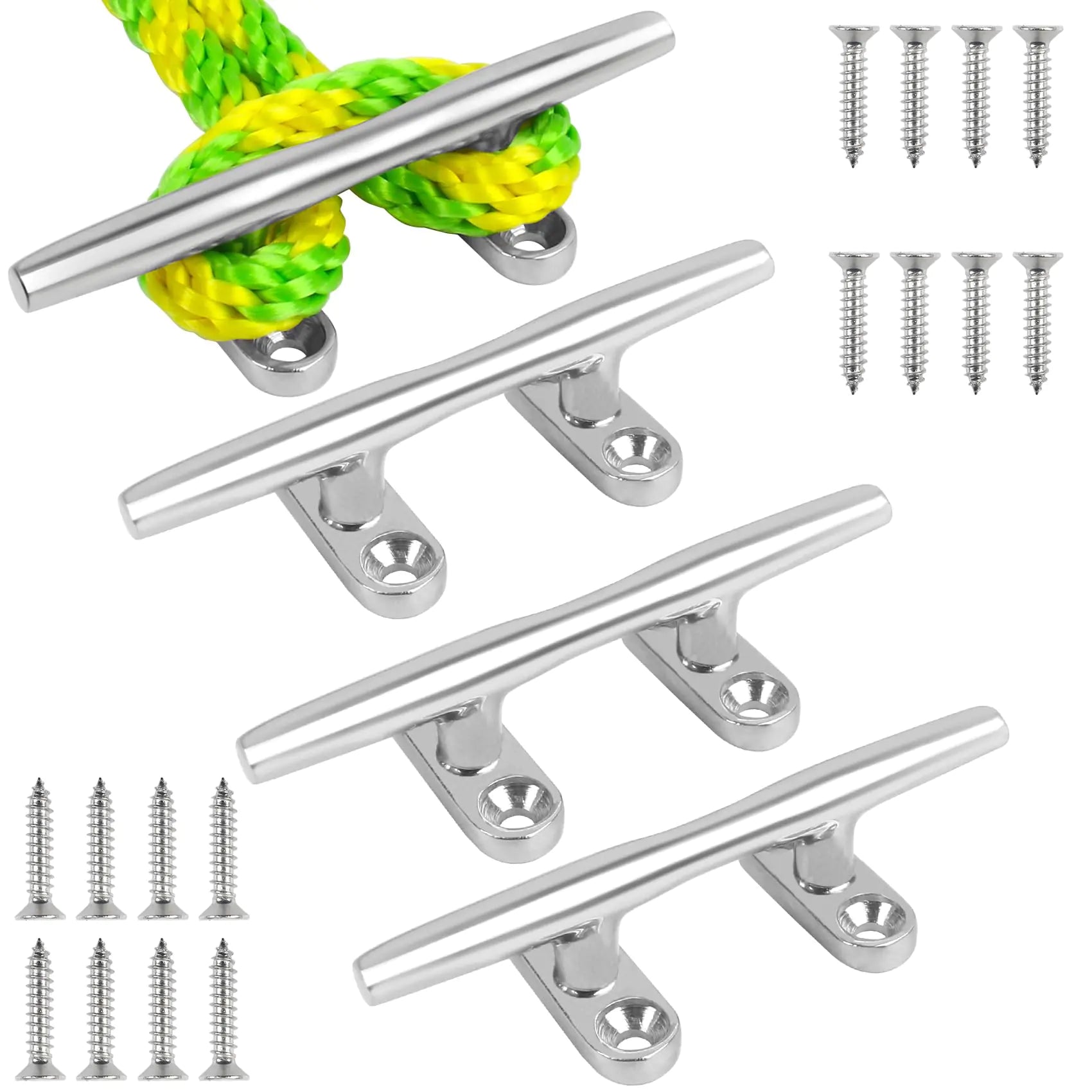 VEITHI Boat Cleat Dock Cleats 4 inch 316 Stainless Steel Rope Cleat Open Base 4 Pack Boat Cleats for Boats Boat Dock Cleats Mooring Cleat for Boat/Yacht/Deck