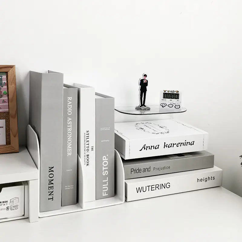Simple Two-Grid Desktop Book Stand with Book Clips