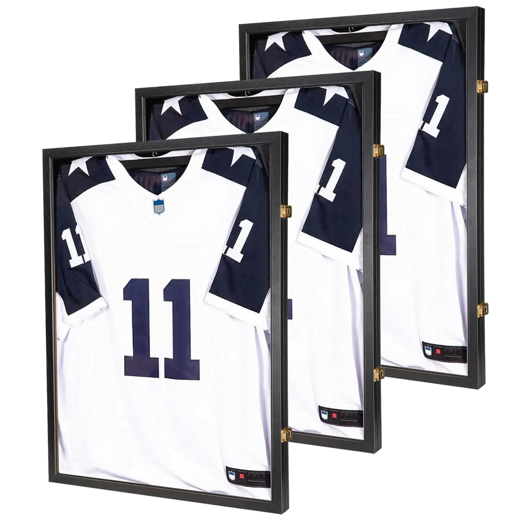 BAIJIALI Jersey Wooden Frame Display Case -Shadow Box with 98% UV Protection Acrylic and Hanger for Baseball Basketball Football Hockey Sport Shirt and Uniform (1)