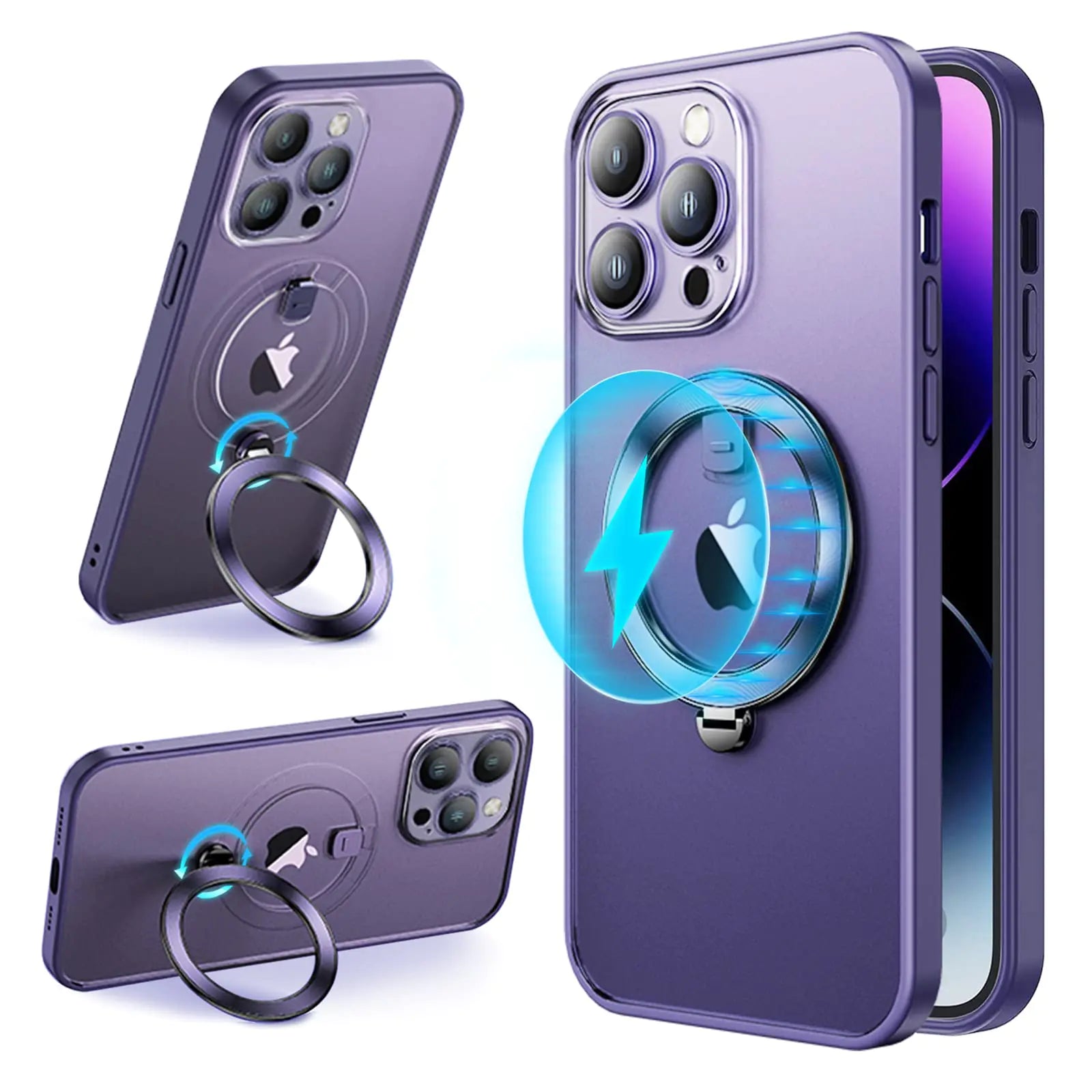 iPhone 14 pro case with Ring iPhone 14 pro case magsafe iPhone 14 pro case Kickstand iPhone 14 pro case with Stand[360° Rotatable] [Compatible with MagSafe]-14 pro Max-Purple