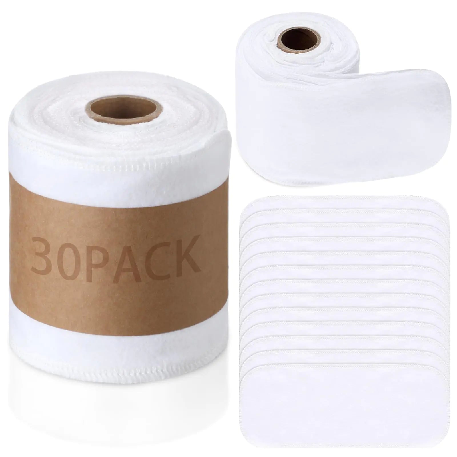 FuWeave 30 Pack Reusable Toilet Paper Towels Bidet Towels Reusable Washable Toilet Paper Bulk Paperless Towels Rolls Cotton Treadmill Family Cloth Wipes(ClassicWhite)