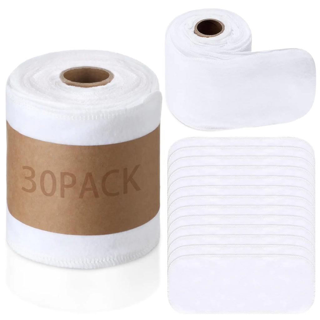 FuWeave 30 Pack Reusable Toilet Paper Towels Bidet Towels Reusable Washable Toilet Paper Bulk Paperless Towels Rolls Cotton Treadmill Family Cloth Wipes(ClassicWhite)