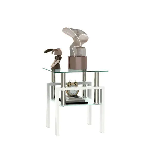 1-Piece Modern Tempered Glass Tea Table Coffee Table End Table, Square Table For Living Room, Transparent White