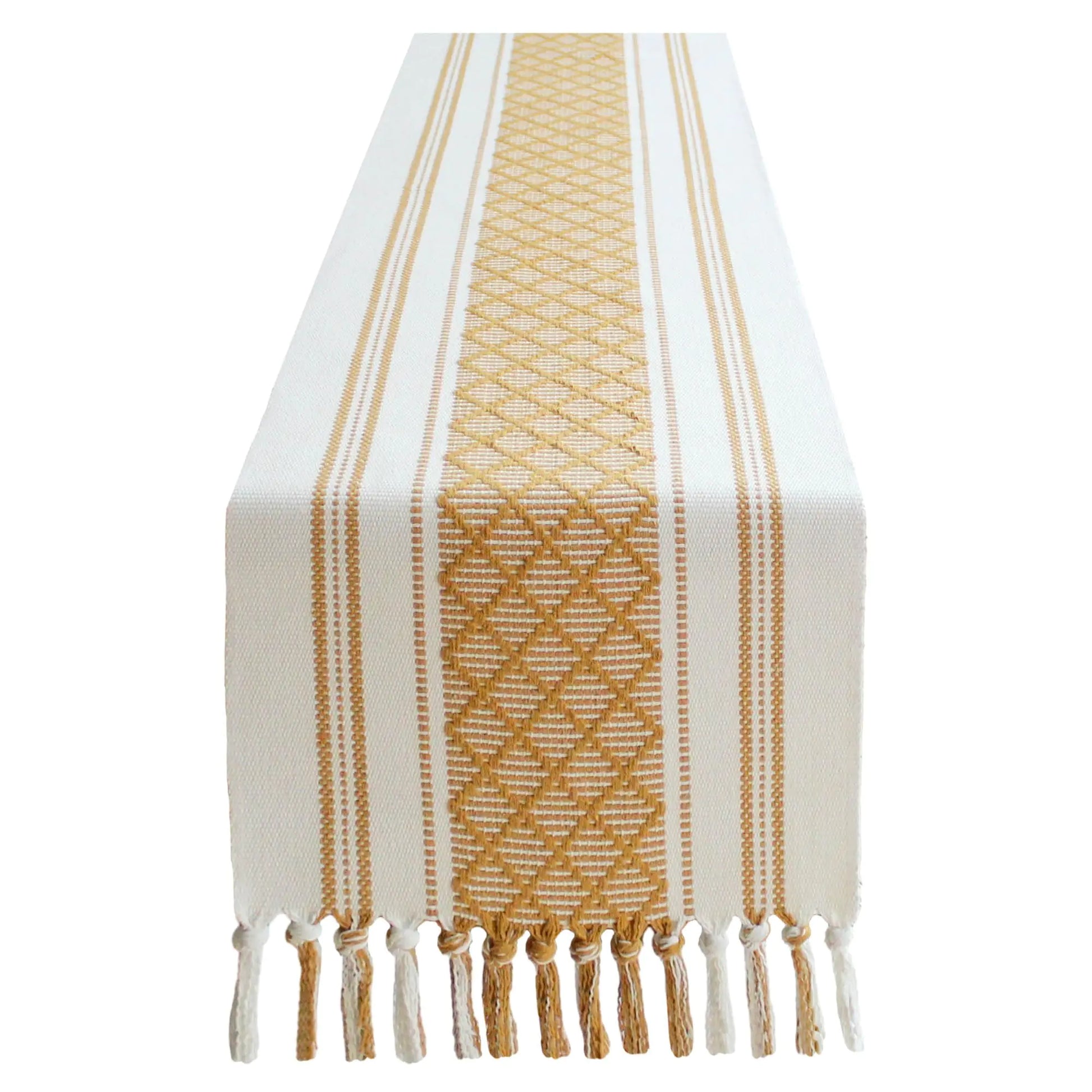 Boho Table Runners Farmhouse Table Runners Woven Table Runners 108inch Long with Tassels Elegant Striped Table Runners for Dining Room WeddingHolidayParty Table Decor (Classic Yellow 14x108inch)