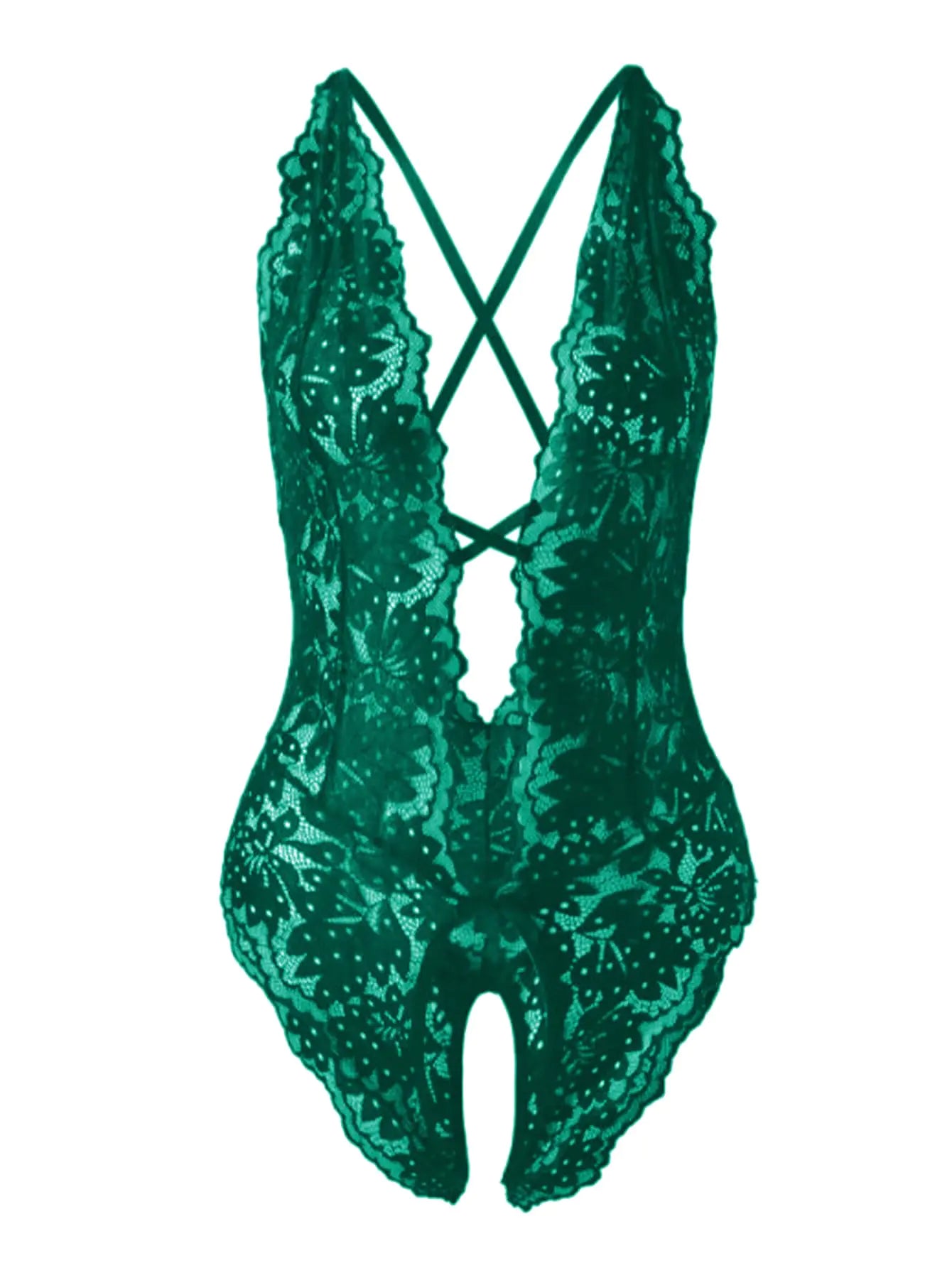 SOLY HUX Womens One Piece Lingerie Sexy Lace Babydoll Deep V Teddy Criss Cross Backless Teddy Mini Bodysuit