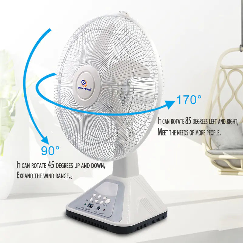 16-Inch Solar Fan with Rechargeable Battery & USB Charging