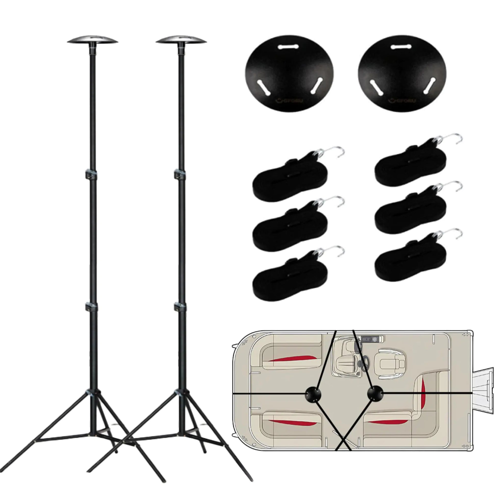 GFORU Boat Cover Support Pole - Pontoon Boat Cover Pole Boat Traps Standing Pole System Heavy Duty Height Adjustable with Strap for bass Boat Jet Kayak Jon Boat Bimini Top (63inches-2pcs)